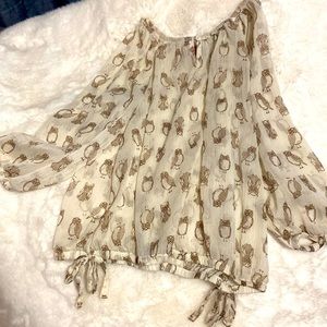 Sheer Owl Print Blouse